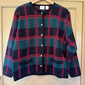 Vintage CC Hughes Holdiay Plaid Button Front Cardigan / Acrylic / Medium